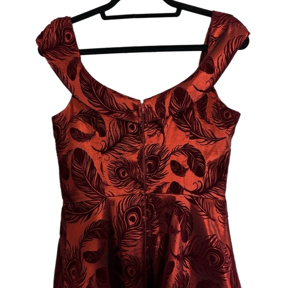 Voodoo Vixen Red burned out velvet retro style off the shoulder Midi Dress - Picture 4 of 7